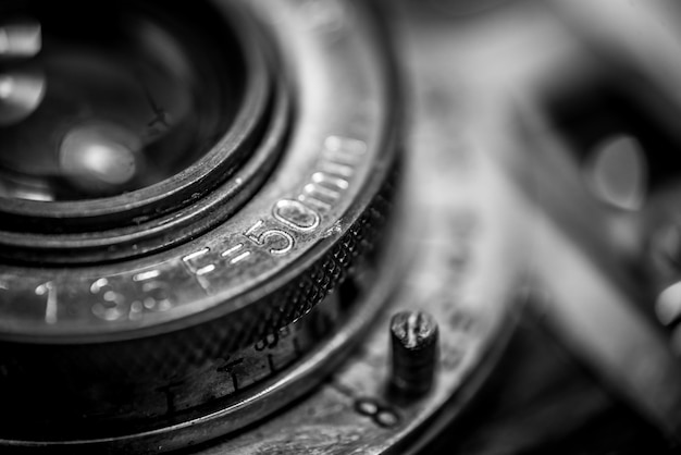 Free Photo closeup of an old retro film camera lens