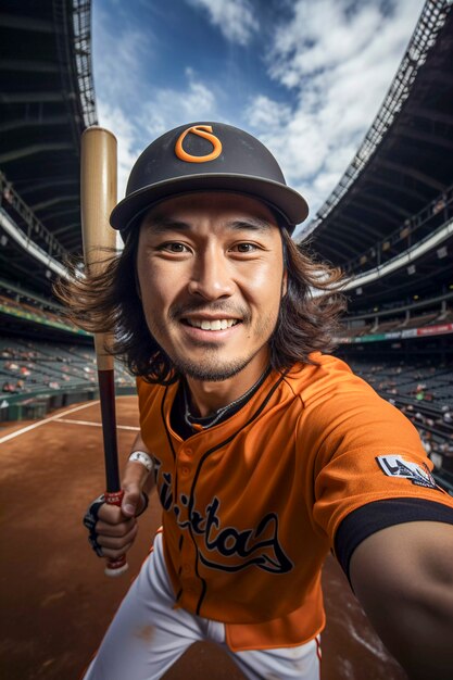 Closeup portrait on baseball player