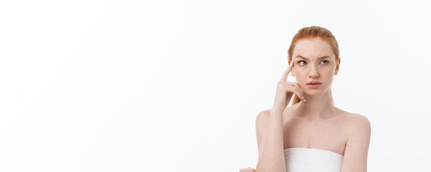 Free Photo closeup portrait of beautiful fresh healthy and sensual girl over white background