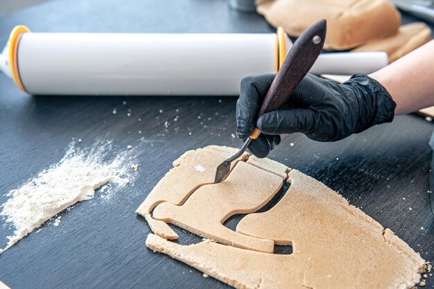 Closeup the process of making handmade gingerbread