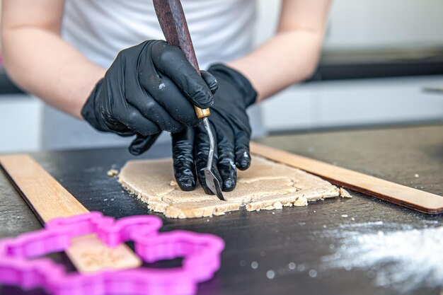 Closeup the process of making handmade gingerbread