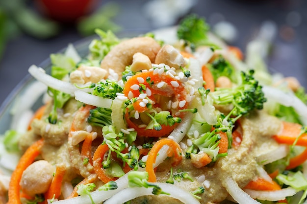 Closeup shot of a bowl of the delicious vegan salad