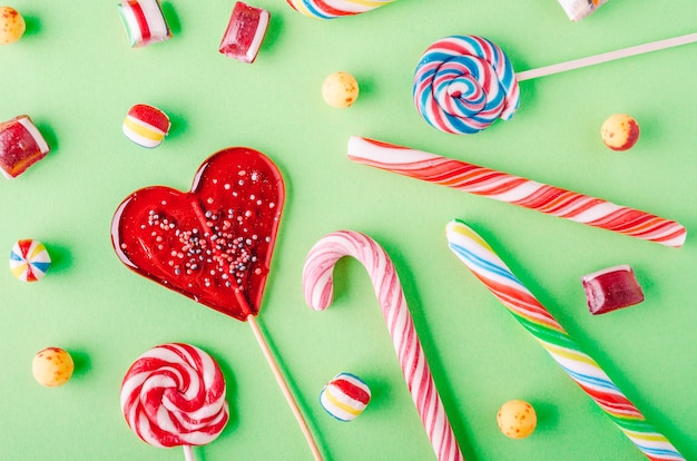 Closeup shot of candy canes and other candies