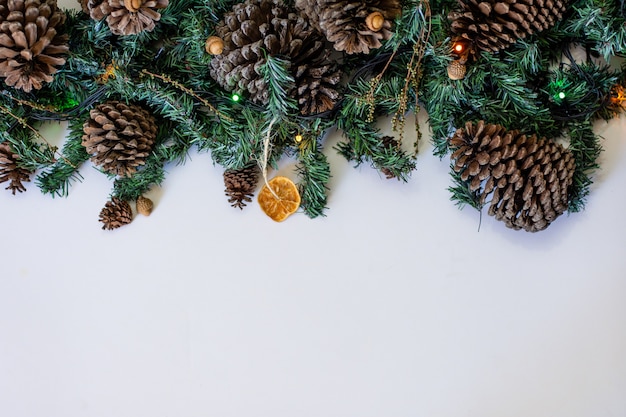 Closeup shot of Christmas decoration with pine cones