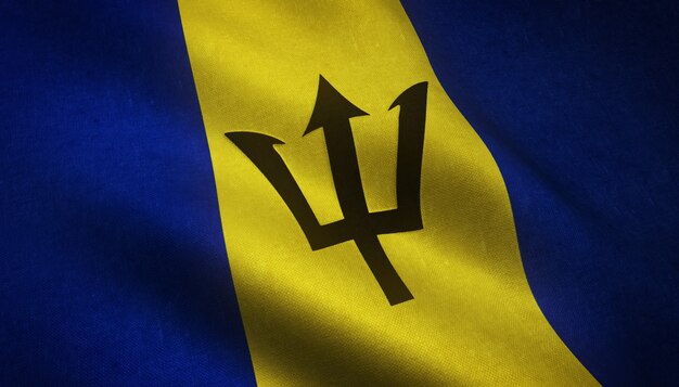 Closeup shot of the flag of Barbados with interesting textures