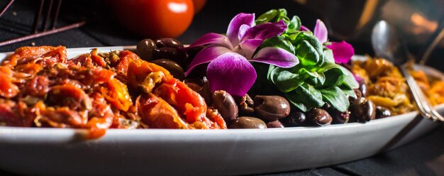 Closeup shot of a gourmet vegetable and meat dish at a country club in New Jersey