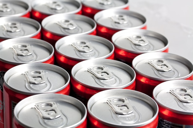 Closeup shot of many metal cans side by side