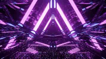 Free photo closeup shot of purple neon lights forming triangular shapes in perspective