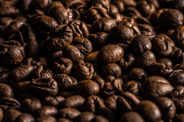 Closeup shot of roasted coffee beans