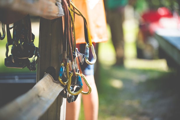 Free Photo closeup shot of rock climbing gear with a blurred background