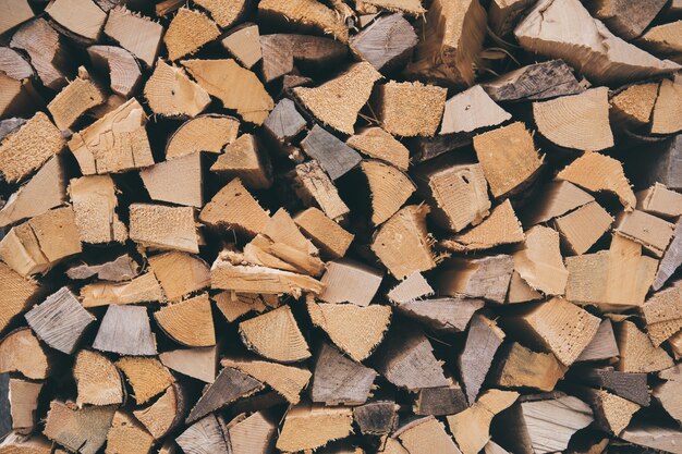 Closeup shot of a stack of firewoods