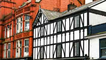 Free photo closeup shot of traditional brick and half timbered french buildings in an old town