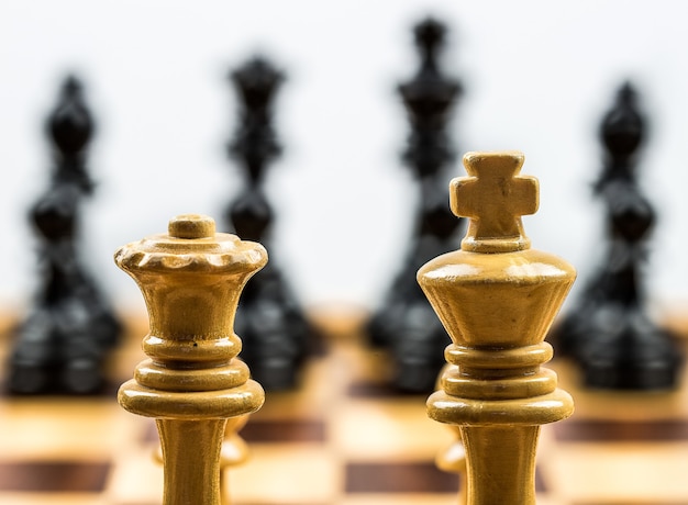 Closeup shot of two wooden chess pieces