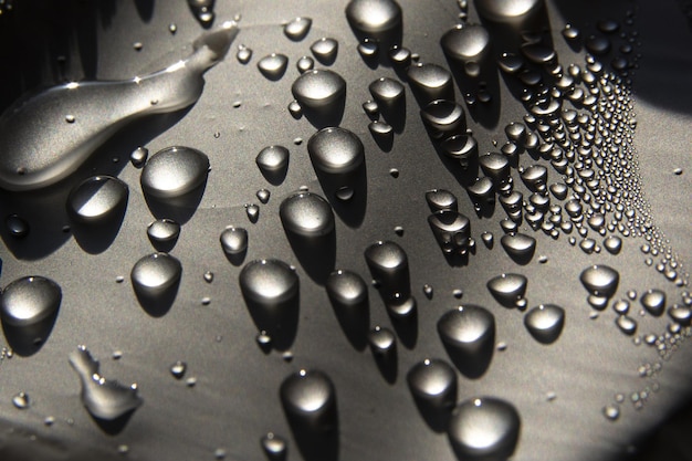 Closeup shot of water drops on a white surface