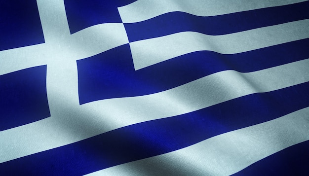 Closeup shot of the waving flag of Greece with interesting textures