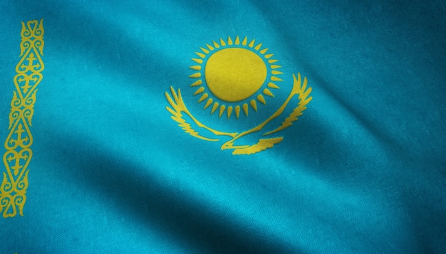 Free photo closeup shot of the waving flag of kazakhstan with interesting textures