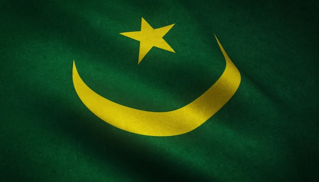 Closeup shot of the waving flag of Mauritania with interesting textures