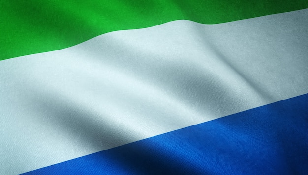 Closeup shot of the waving flag of Sierra Leone with interesting textures