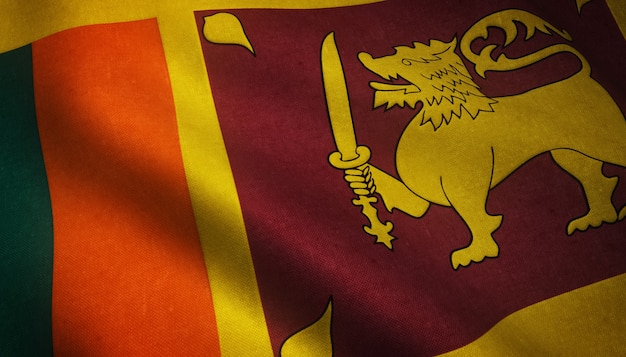 Closeup shot of the waving flag of Sri Lanka with interesting textures