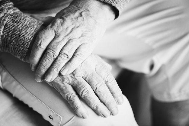 Closeup of sitting elderly hands 