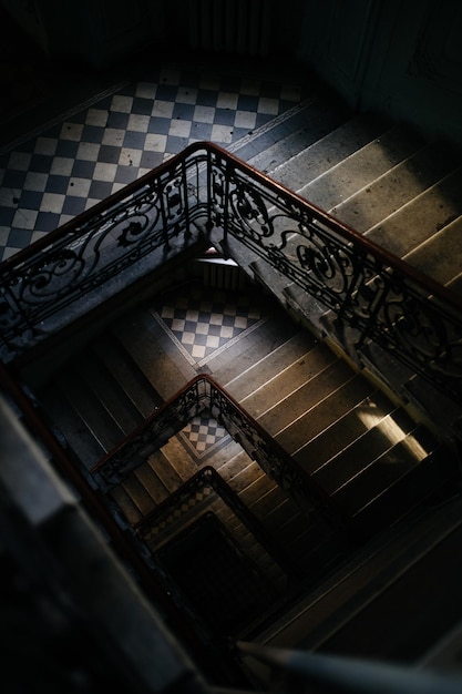 Closeup of spiral stairway of a building