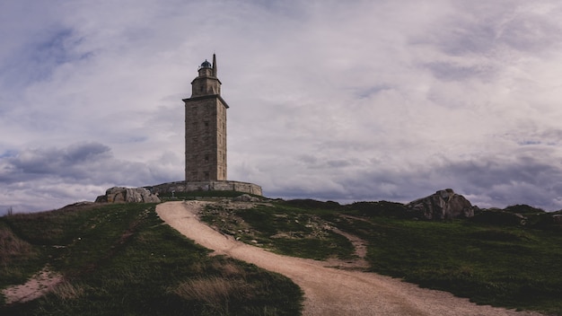 Free photo closeup of the tower of hercules in spain