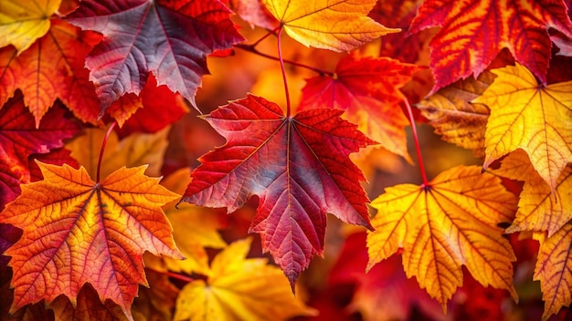 Free Photo closeup of vibrant autumn leaves with blurred background