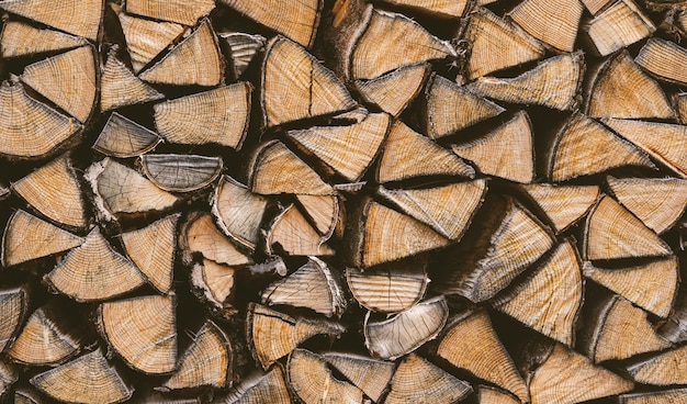 Closeup view of a stack of firewoods