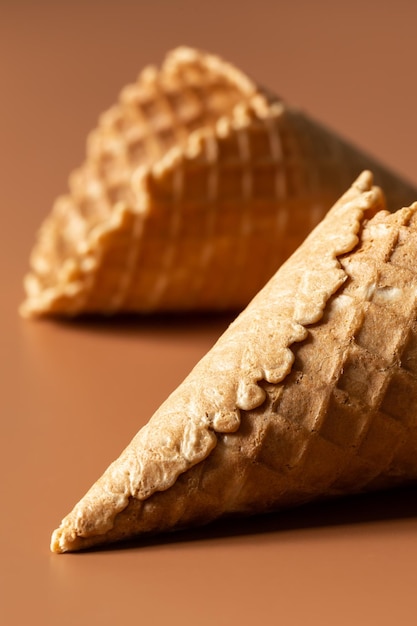 Free Photo closeup of waffle cones creative macro concept of sweets and food