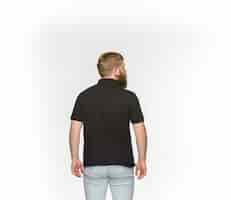 Free photo closeup of young man's body in empty black t-shirt isolated on white.