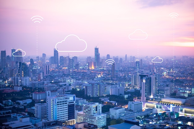 Free Photo cloud computing banner background for smart city