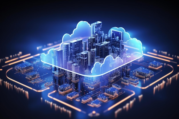 Free Photo cloud computing concept image double exposure digitally enhanced smart city concept cloud computing