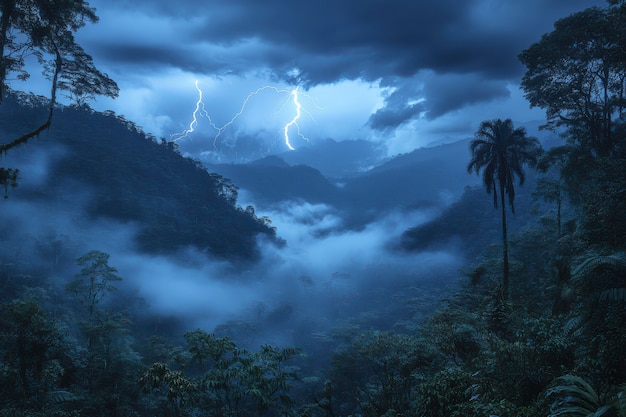 Free photo cloud forest landscape during storm