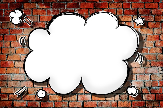 Free photo cloud shape speech bubble on brick wall