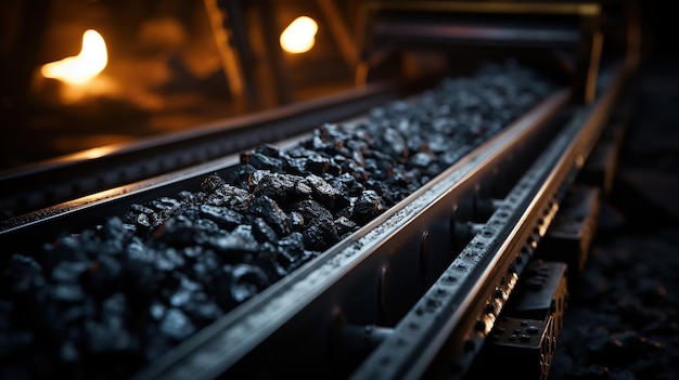 Free photo coal on a conveyor belt in motion