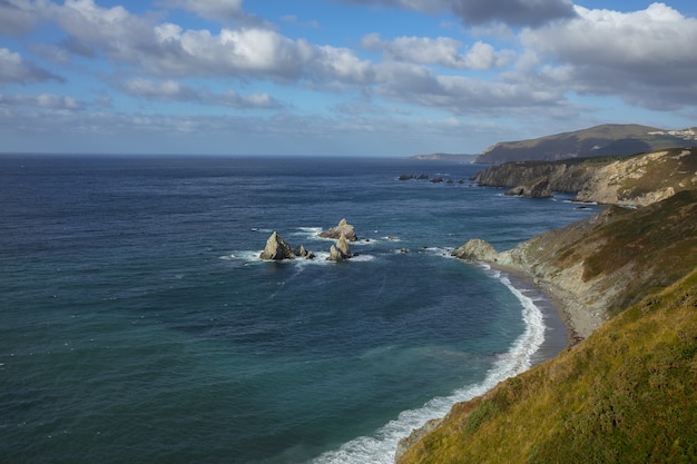 Coast of Loiba surrounded by the sea under a cloudy sky at daytime in Galicia in Spain