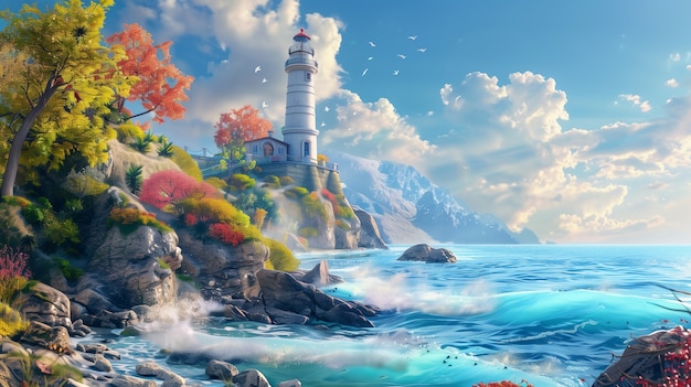 Free photo coastal landscape in fantasy style