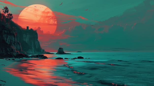 Free Photo coastal landscape in fantasy style