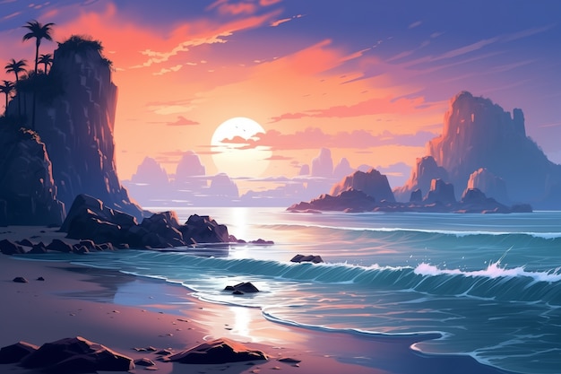 Free photo coastal landscape in fantasy style