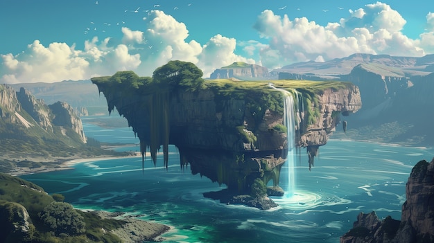 Free photo coastal landscape in fantasy style