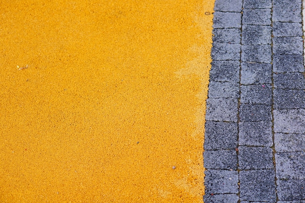 Cobblestone pathway near yellow small rocks