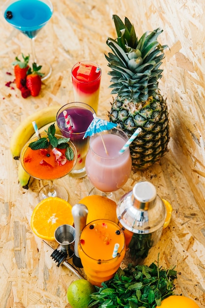 Cocktail and tropical fruits