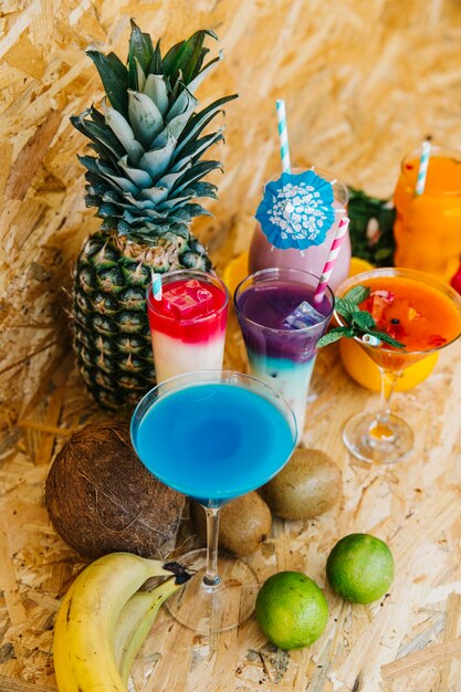 Cocktails and tropical fruits