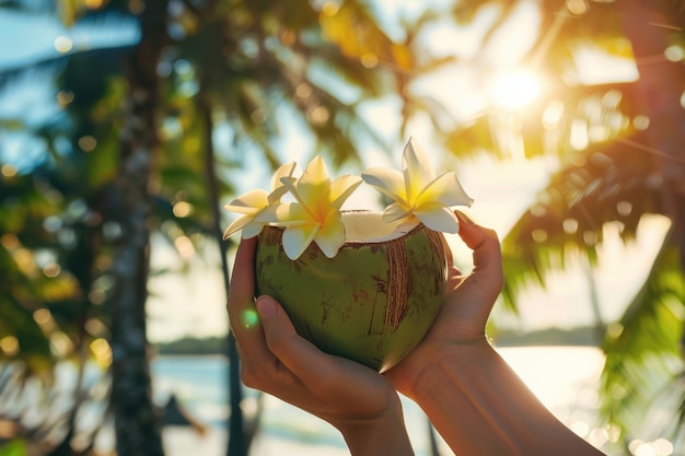 Free photo coconut on the beach cinematic style