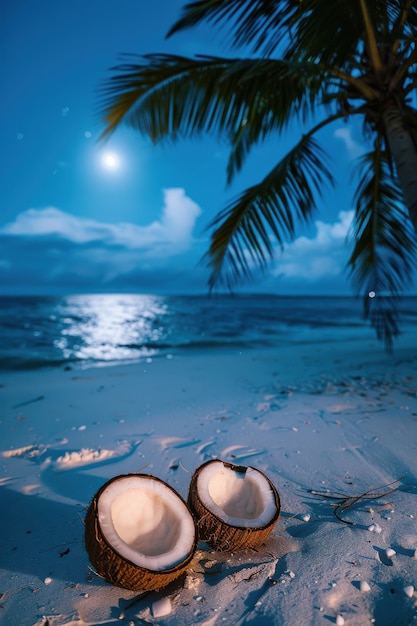 Free photo coconut on the beach cinematic style