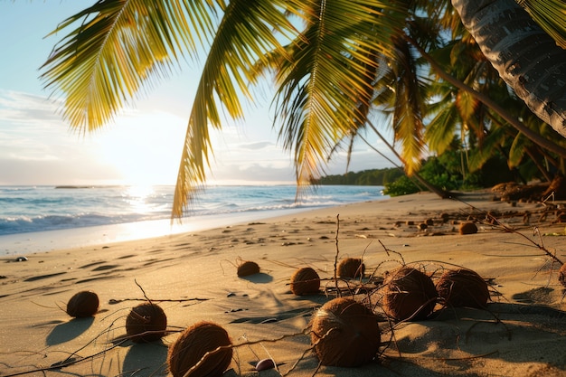 Free photo coconut on the beach cinematic style