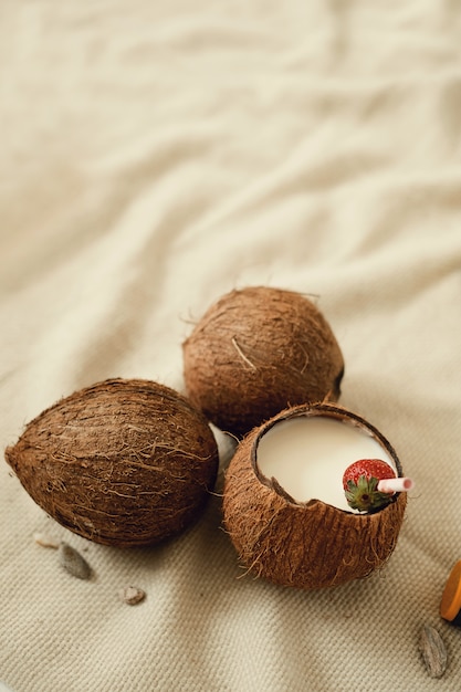 Free Photo coconut cocktail, summer vacation concept