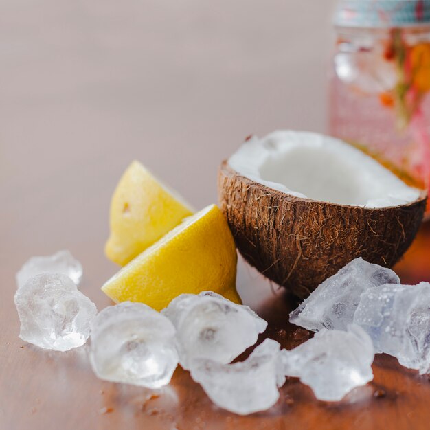 Coconut and lemmon with ice cubes