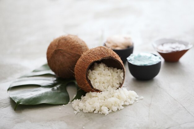 coconut on light marble surface