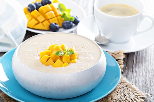 Coconut mango rice pudding